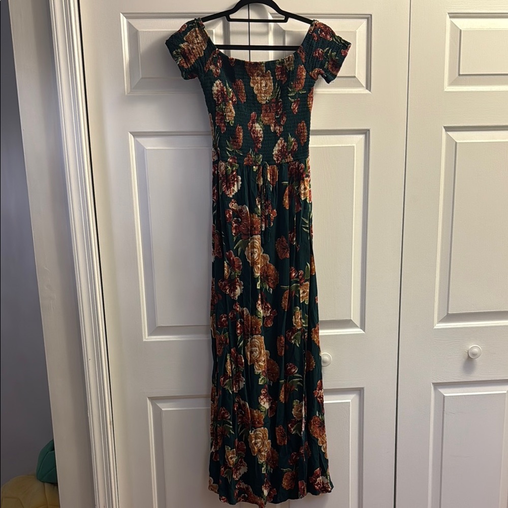 Xhilaration Orange Smocked Maxi Dress Puff Cap Sleeves